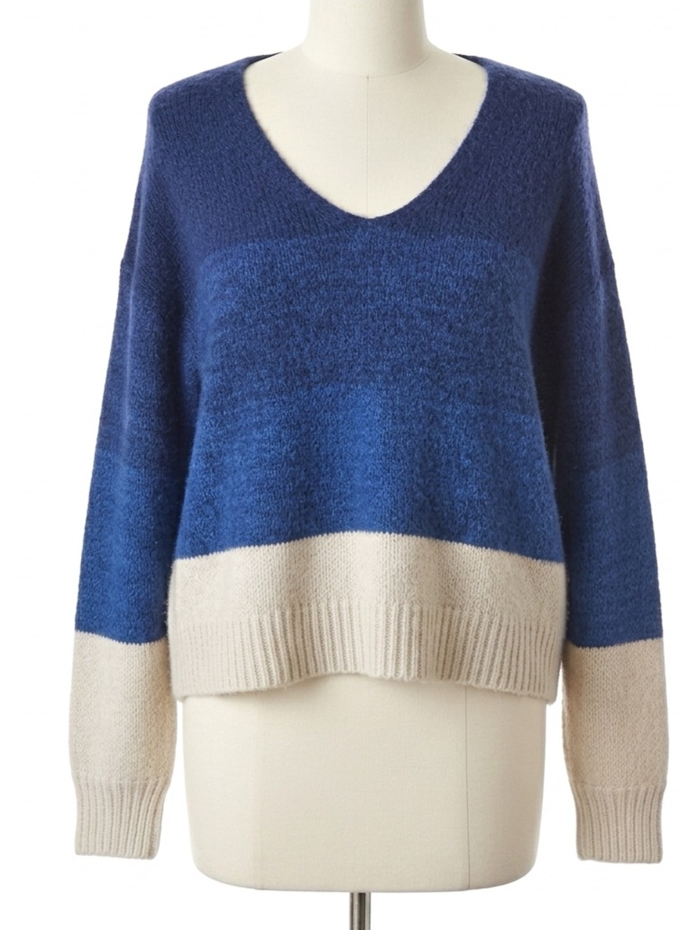 Part Two Raluca Copenhagen Blue Ivory Colorblock Alpaca Wool Blend Sweater Small - Picture 4 of 15